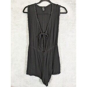 Open Front Black Gauzy Lined Romper Shorts Size Large Forever 21